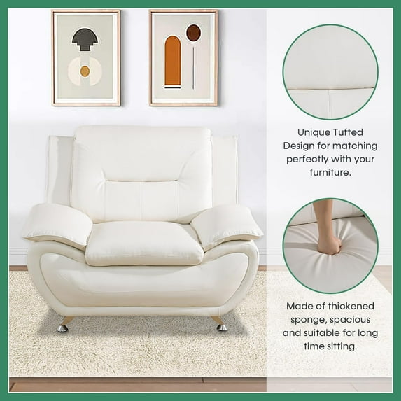 PonLiving Oversize Modern Leather Armchair, Living Room Furniture, Off White