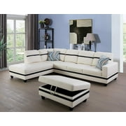 PonLiving Faux Leather 3 Piece Sectional Sofa Couch Set, L-Shaped Modern Sofa with Chaise Storage Ottoman and Pillows for Living Room Furniture
