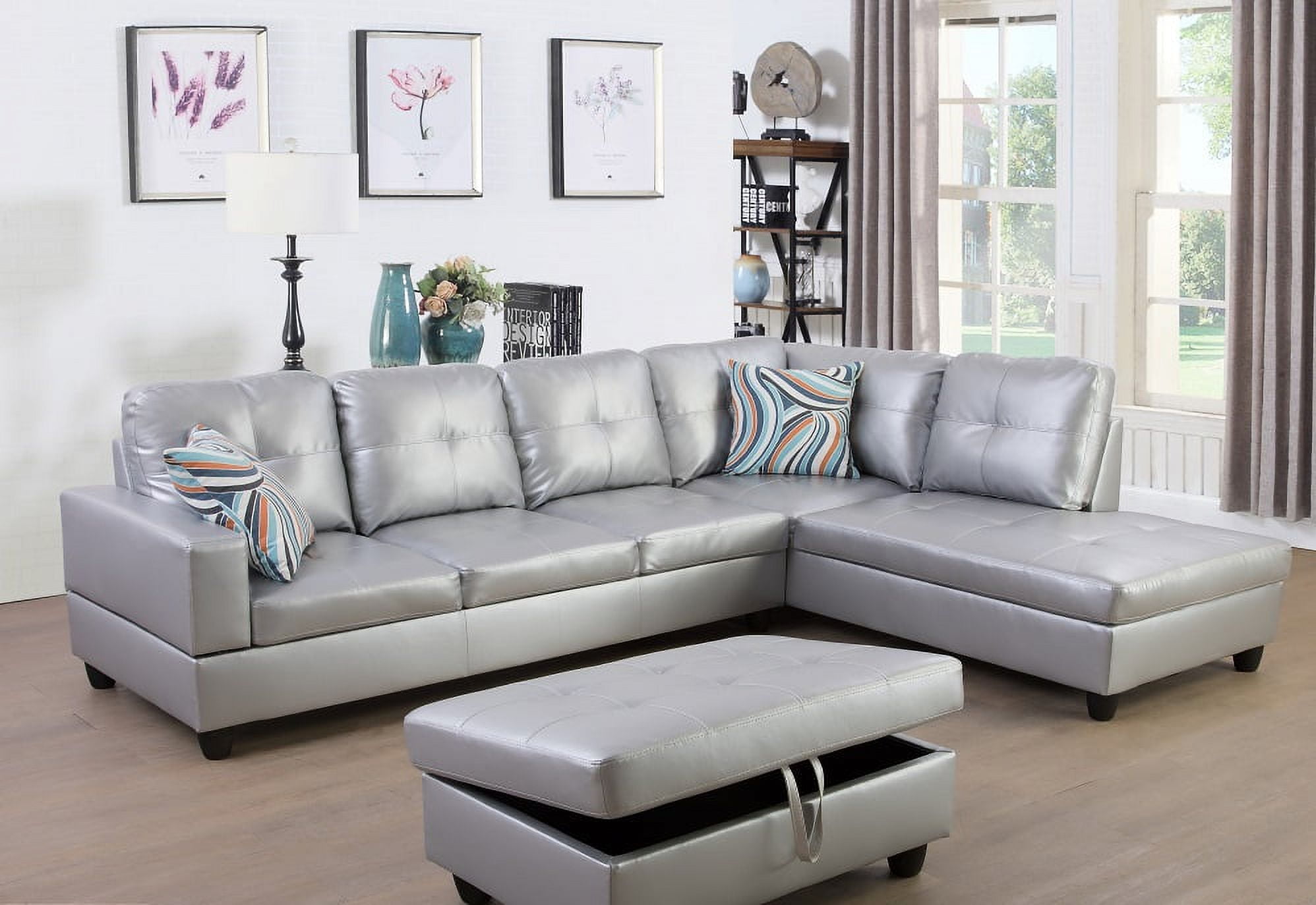 PonLiving Faux Leather 3 Piece Sectional Sofa Couch Set, LShaped