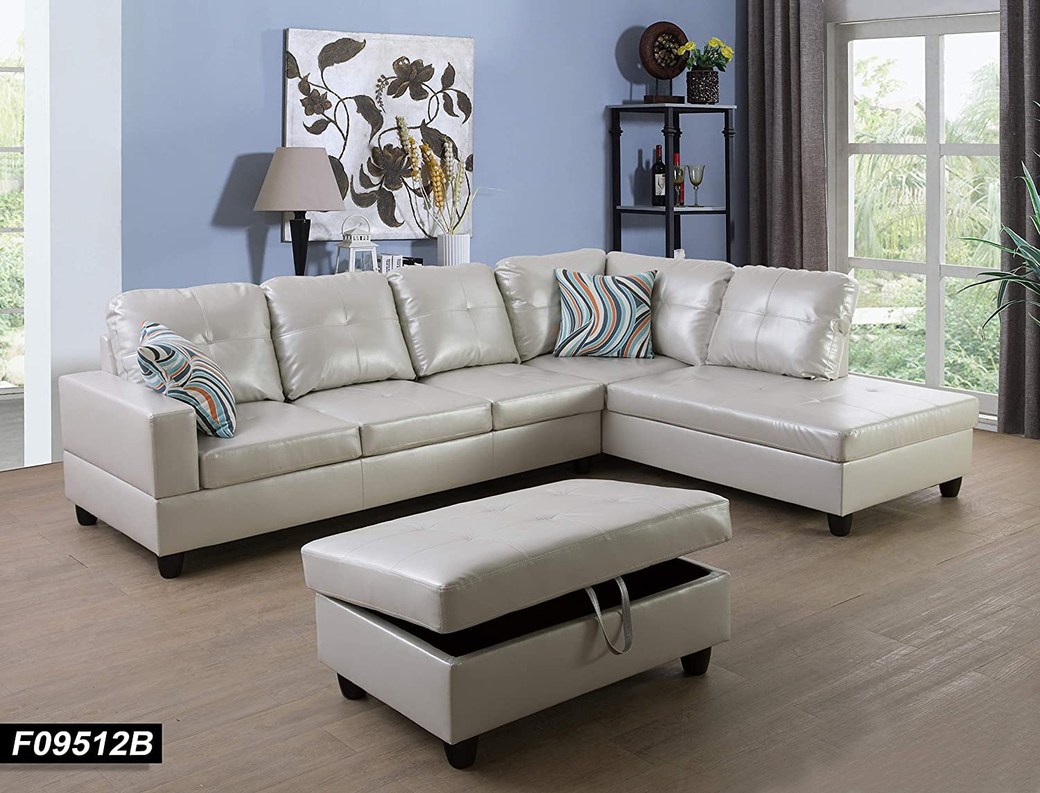 PonLiving Faux Leather 3 Piece Sectional Sofa Couch Set, LShaped