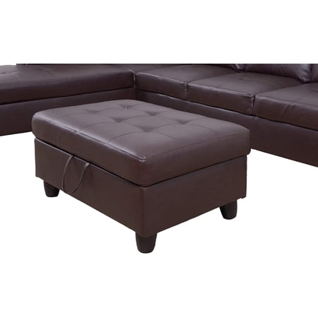 PonLiving Faux Leather Storage Ottoman Bench Rectangular Footrest with Foam Padded Seat, Brown