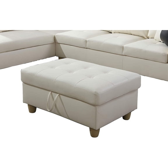 PonLiving Faux Leather Storage Ottoman Bench Rectangular Footrest with Foam Padded Seat,White