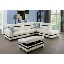 PonLiving Furniture 103.50" Wide White & Black Faux Leather Sectional with Ottoman Right Hand Facing