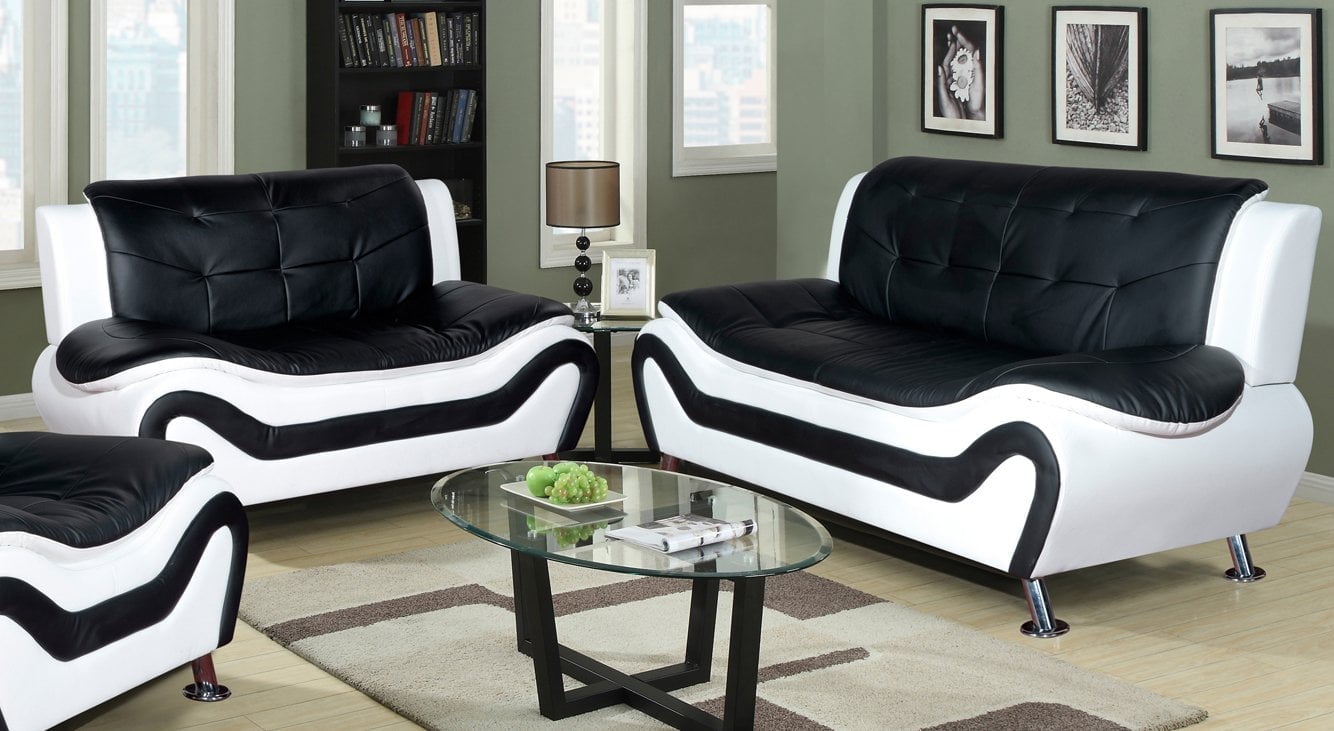 Pon Living Furniture Inc 2 Piece Modern Leather Sofa And Loveseat Set Black/White