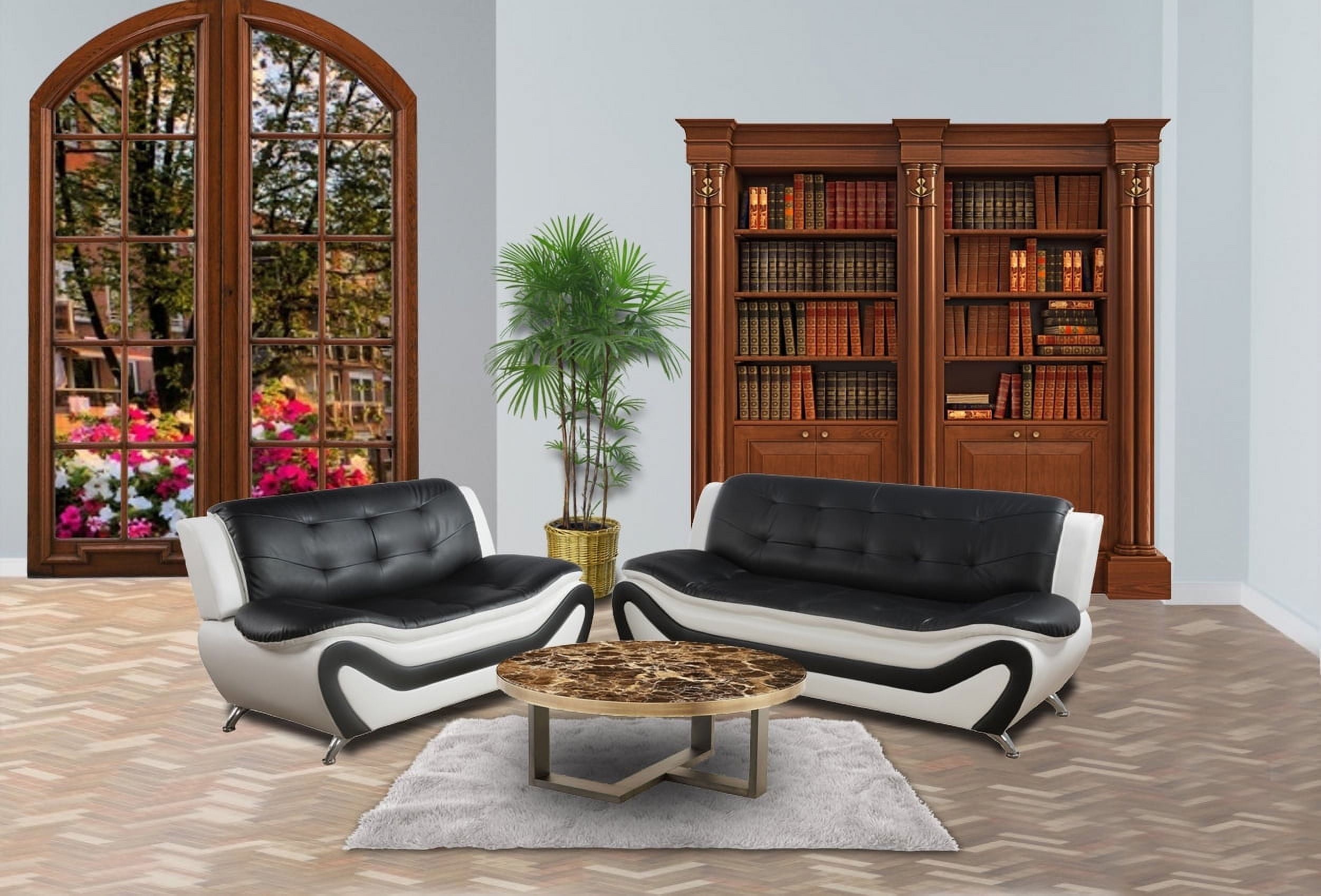 PonLiving Furniture 2 Piece Faux Leather Contemporary Living Room Sofa, Loveseat Set. Black&White
