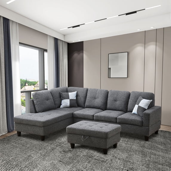PonLiving Furniture 3-PCPiece Sectional Sofa Couch Set, LeftHand Facing Sectional Sofa Set