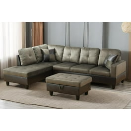 PonLiving Furniture Wellington Ginger Faux Leather Sectional Sofa with Ottoman PonLiving Wellington Ginger Faux Leather Sectional Sofa with Ottoman Walmart