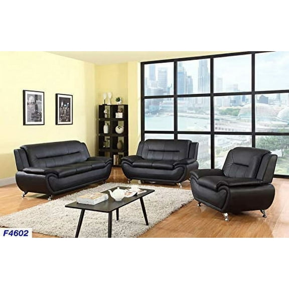 PonLiving Furniture 3-Pieces Aldo Living Room Sofa Set Including Sofa,Loveseat,Chair,Faux Leather,Black 3-Pieces Aldo Living Room Sofa Set Including Sofa,Loveseat,Chair,Faux Leather,Black