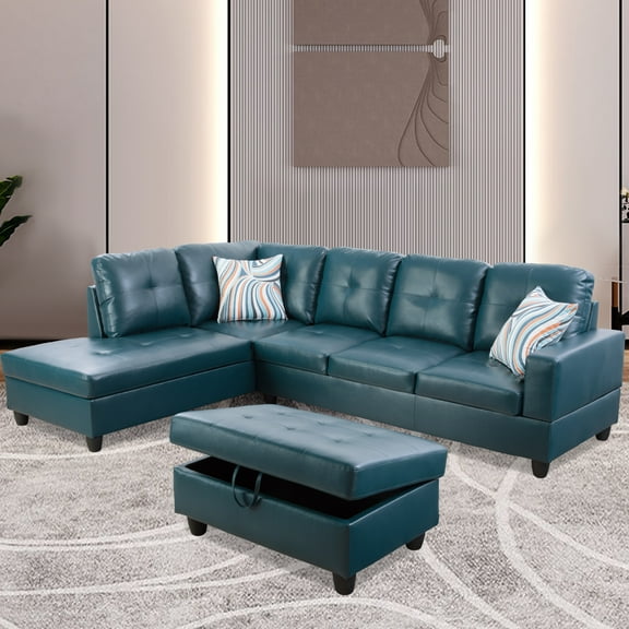 PonLiving Furniture Aegean Sectional Sofa Couch for Living Room, Storage Ottoman & Toss Pillows