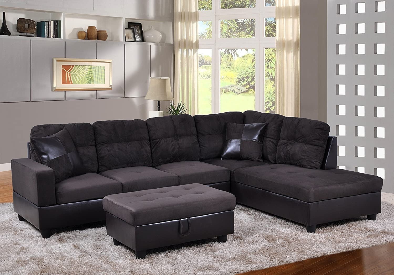 PonLiving Furniture Andes Microfiber with Faux Leather Sofa Set With Ottoman Andes Microfiber with Faux Leather Sofa Set With Ottoman