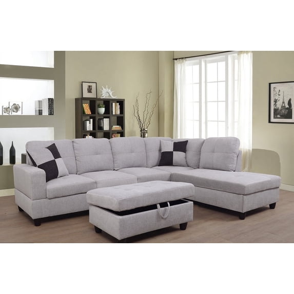 PonLiving Furniture Breeze 106.5'' Sectional Sofa with Storage Ottoman, Left Hand & Right Hand Facing