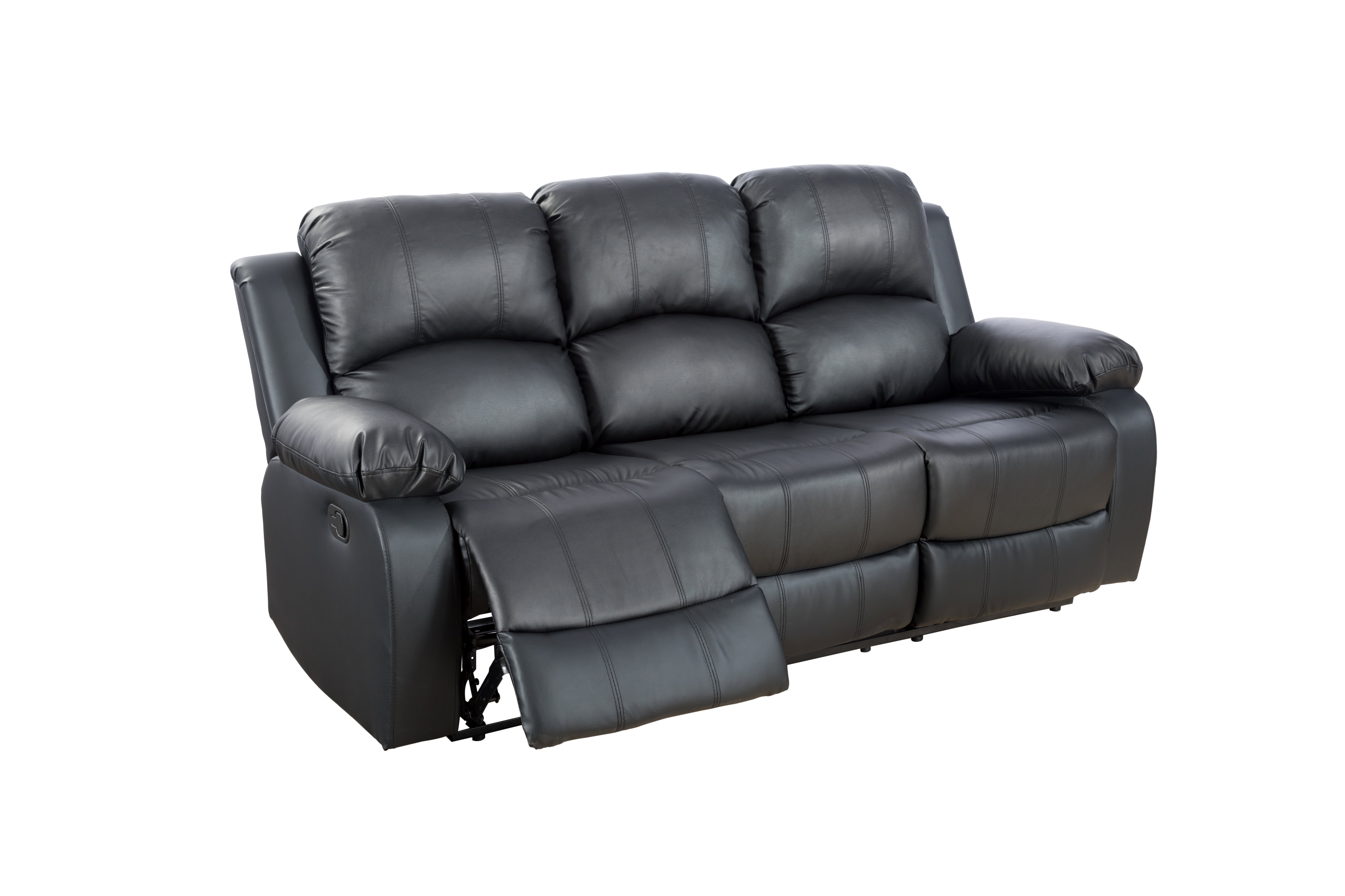 Classic 3 seat bonded leather double recliner sofa discount