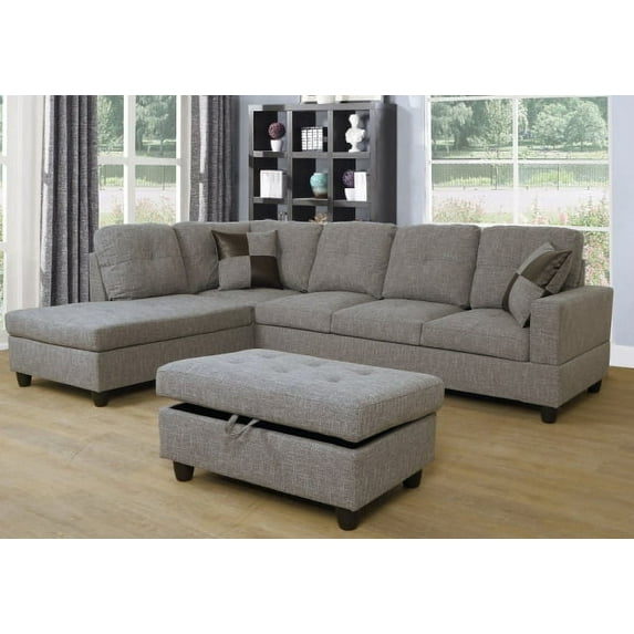PonLiving Furniture Courney 103.5" Wide Left Hand Facing Fabric Upholstered Sofa & Chaise with Ottoman Courney 103.5" Wide Left Hand Facing Fabric Upholstered Sofa & Chaise with Ottoman
