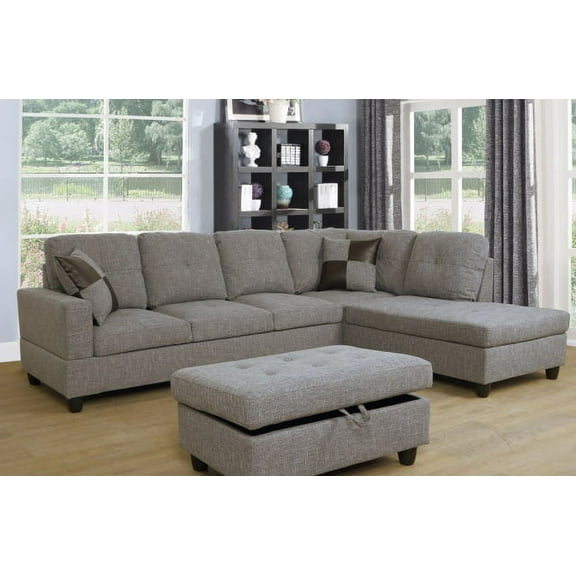 PonLiving Furniture Courney 103.5" Wide Right Hand Facing Fabric Upholstered Sofa & Chaise with Ottoman Courney 103.5" Wide Right Hand Facing Fabric Upholstered Sofa & Chaise with Ottoman