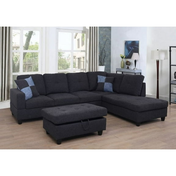 PonLiving Furniture Cream 103.5'' Left or Right Facing Sleeper Sectional withStorage Ottoman, Living Room Sectional Couches Set