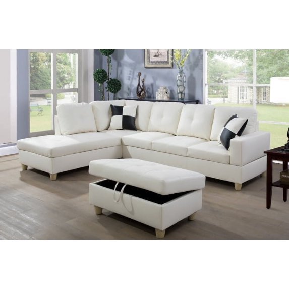 PonLiving Furniture Frame 103.5'' Left or Right Facing Sectional with Storage Ottoman, Living Room Sectional Couches Set, Red Leather Sectional Sofa