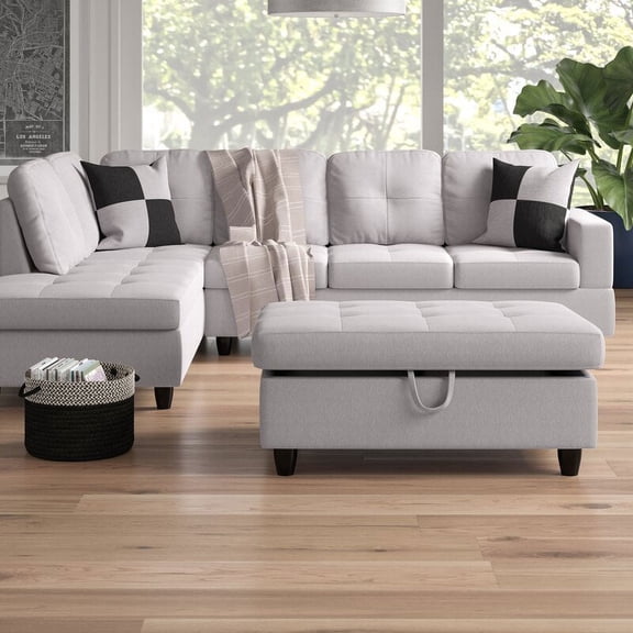 PonLiving Furniture Jaiden Left Hand Facing Sectional with Ottoman / Upholstery Color: Linen Gray, Orientation: Left Hand Facing