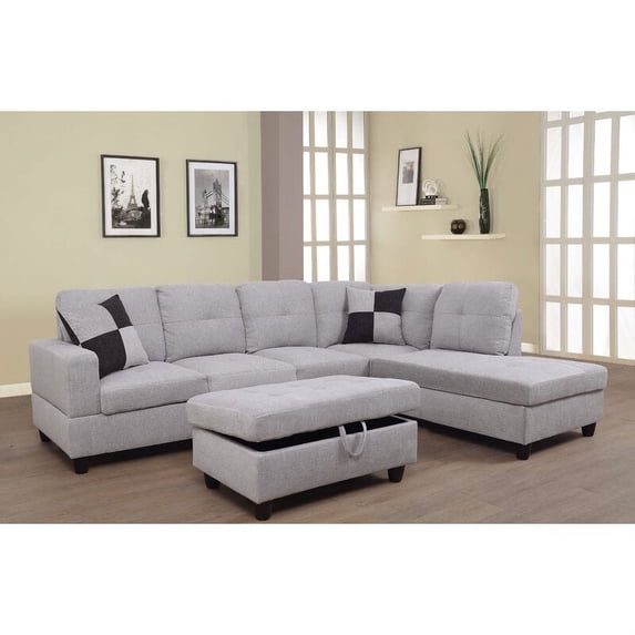 PonLiving Furniture Jaiden Left Hand Facing Sectional with Ottoman / Upholstery Color: Linen Gray, Orientation: Right Hand Facing
