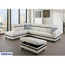 PonLiving Furniture LSF09514A 3 Piece Left Facing Sectional Sofa Set with Ottoman, Faux Leather - White and Black