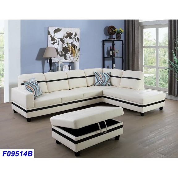 PonLiving Furniture Lefebre Sectional with Ottoman / Upholstery Color: White Black Stripes, Orientation: Right Hand Facing