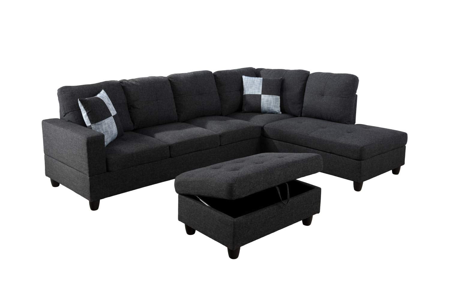 PonLiving Furniture Nate Right Facing Sectional Sofa with Ottoman