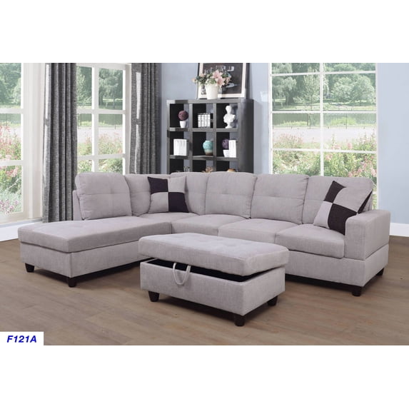 PonLiving Furniture Raphael Sectional Sofa Left Facing with Ottoman Beige PonLiving Raphael Sectional Sofa Left Facing with Ottoman Beige