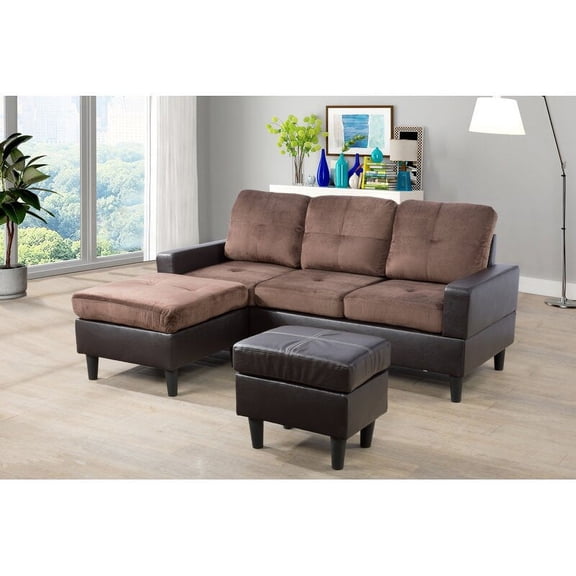 PonLiving Furniture Reena Living Room Reversible Sectional with Ottoman / Upholstery Color: Brown PonLiving Reena Living Room Reversible Sectional with Ottoman / Upholstery Color: Brown