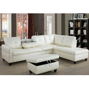 PonLiving Furniture Room Sectional Set, Leather Sectional Sofa in Home, with Storage Ottoman and Matching Pillows Right Hand Facing White