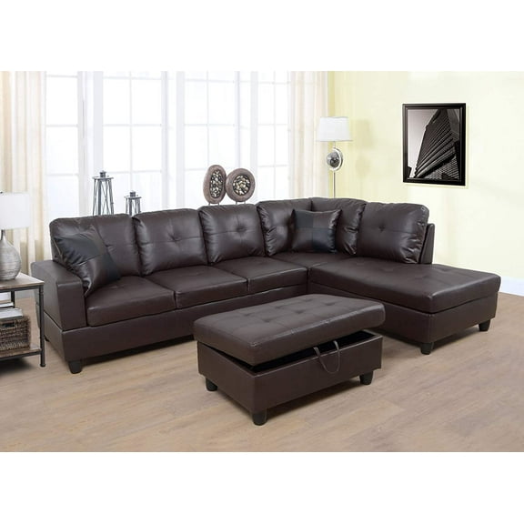 PonLiving Furniture Sectional Sofa Set, Living Room Sofa Set, Leather Sectional Sofa, Brown Sofa Set