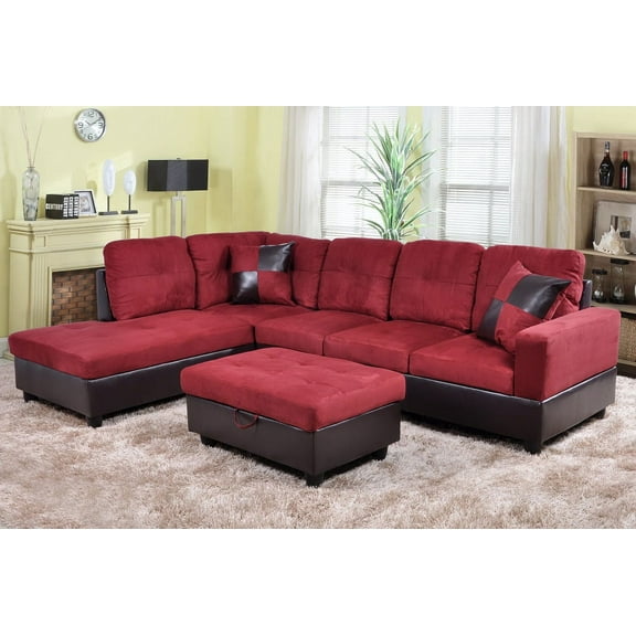 PonLiving Furniture Shelton 103.5'' Left Hand Facing Sectional Sofa with Ottoman, Microfiber & Leather Upholstered