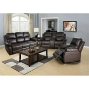 PonLiving Furniture Utica Reclining Sofa Set, Dark Brown - 40 x 82 x 37 in.