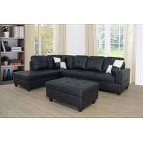 PonLiving Furniture Wellington 103.5'' Left Facing Sleeper Sectional withStorage Ottoman, Living Room Sectional Couches Set, Black Leather Sectional