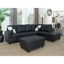 PonLiving Furniture Wellington 103.5" Living Room Sectional with Ottoman Black Leather Wellington 103.5" Living Room Sectional with Ottoman Black Leather