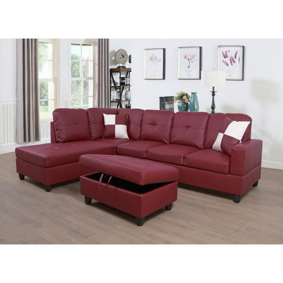 PonLiving Furniture Wellington Living Room Sectional with Ottoman / Upholstery Color: Red, Orientation: Left Hand Facing