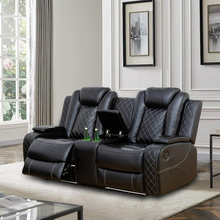 Leather Sofa Black Leather Power Reclining Loveseat PonLiving