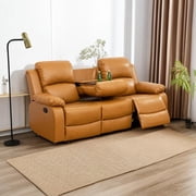PonLiving Leather Recliner 3-Piece Couch Living Room Furniture Sofa Set with Cup Holder, Brown