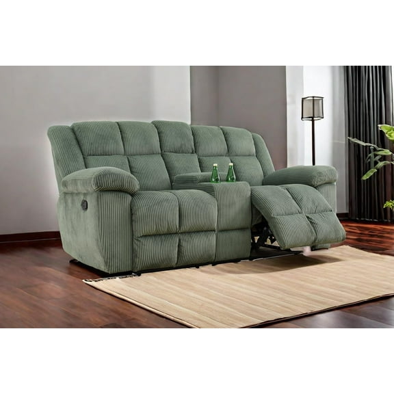 PonLiving Modern Corduroy Recliner Loveseat with Overstuffed Arms, Green Living Room/ Office, Loveseat.