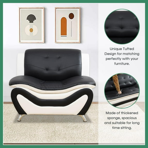 PonLiving Oversize Modern Leather Armchair, Living Room Furniture, Black&White