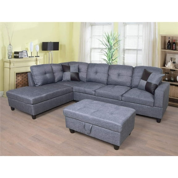 PonLiving PON L-Shape Sectional Sofa Couch Set, Morden Fabric Couch Set, with Left Hand Chaise Lounge, 2 Toss Pillows Included