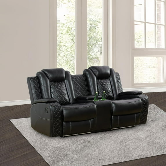 PonLiving Power Leather Recliner Loveseat with LED Lights,with USB Port/Storage Console/Cup Holders. Black