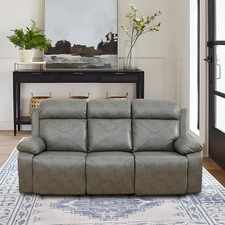 PonLiving Power Leather Recliner Sofa with LED Lights,with USB Port/Storage Console/Cup Holders.Grey