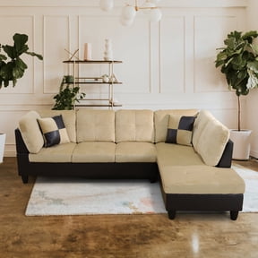 PonLiving Sectional Sofa, 102.5" 2 Piece Living Room Couch , L Facing Chaise, Microfiber with Faux Leather Beige