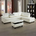 thumbnail image 1 of PonLiving Sectional Sofa, 97.5" White Faux Leather 3 Piece Living Room Faux Leather Couch with Storage Ottoman, Cup Holder, Left Facing Chaise, 1 of 6