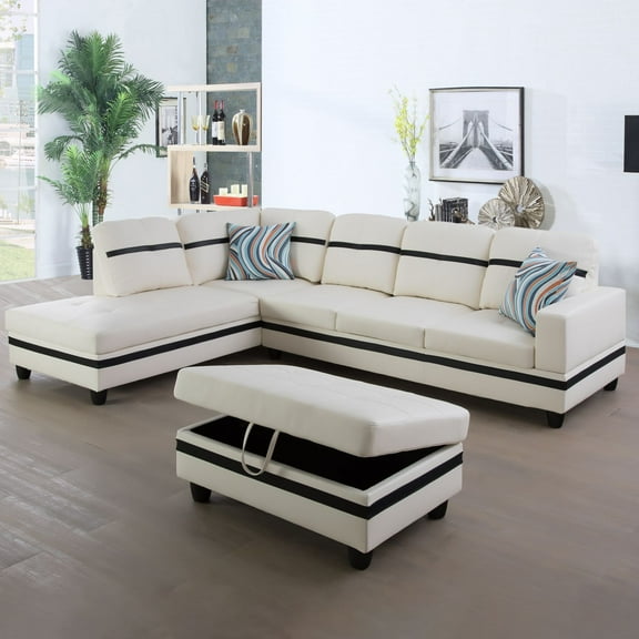 PonLiving Sectional Sofa Couch, L-Shaped 3-Piece Couch Living Room Sofa Set for Small Space, Apartment, Loft, Office, Left Hand Facing, White&Black