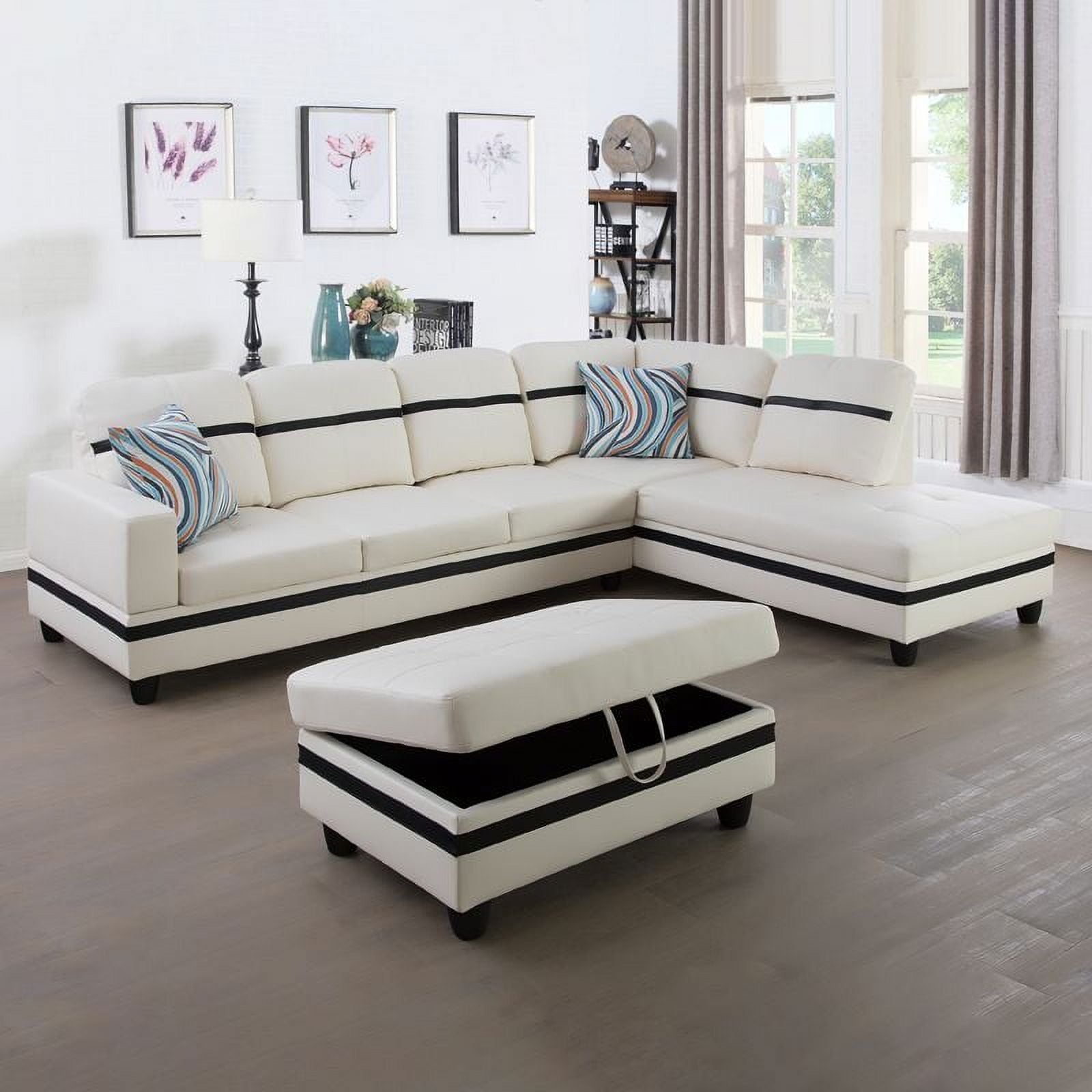PonLiving Sectional Sofa Couch, L-Shaped 3-Piece Couch Living Room Sofa Set for Small Space, Apartment, Loft, Office, Right Hand Facing, White&Black