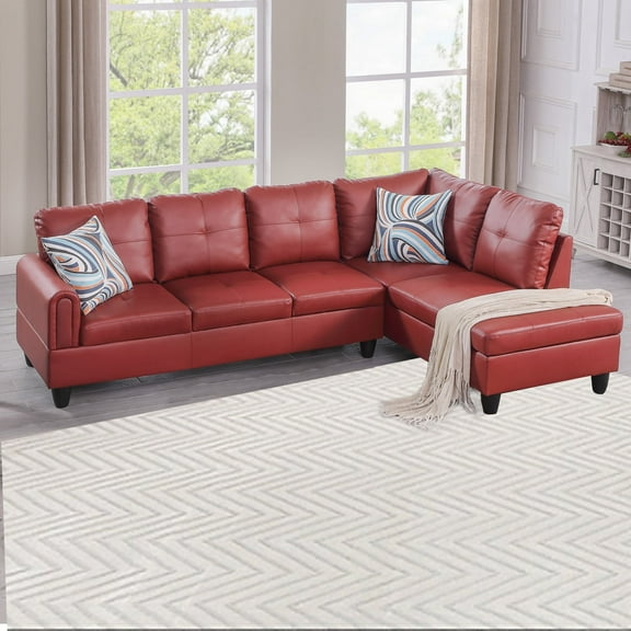 PonLiving Sectional Sofa Set for Living Room Furniture Set，Faux Leather L-Shape Sectional Sofa