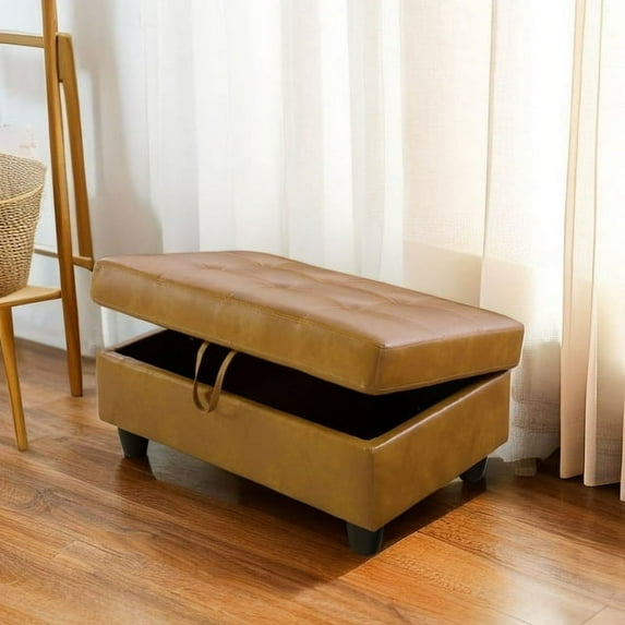 PonLivingOversized Leather Storage Ottoman with Lid Lifting, for Living Room/Bedroom/Office
