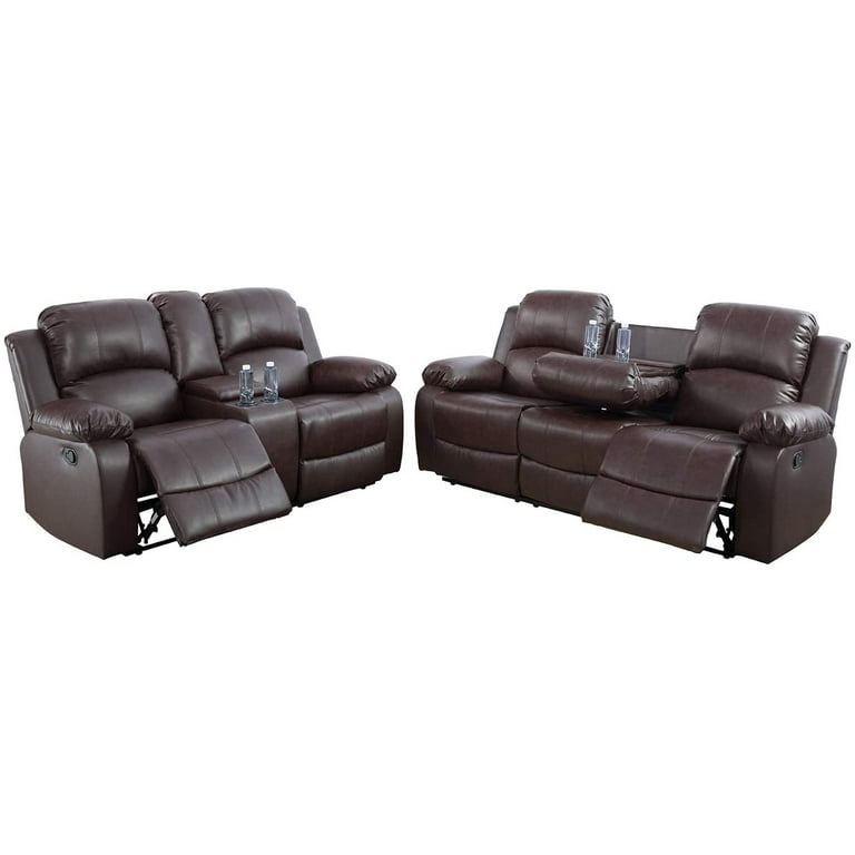 Ponlivingr Bonded Leather Recliner Sofa 2 Pcs Loveseat Manual Reclining With Drop Down Table For Living Room Com