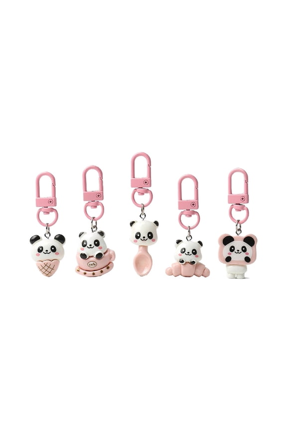 Cute Panda Keychain Cartoon Pink Panda Novelty Accessory 5 Pcs
