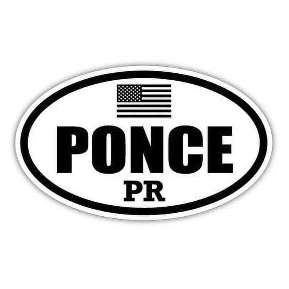 Ponce PR Puerto Rico Ponce County Stealthy Subdued Old Glory US Flag Oval Euro Decal Bumper Sticker 3M Vinyl 3" x 5"